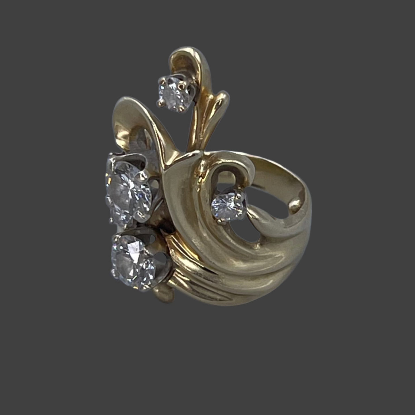 14K Yellow Gold 2 large circle cut diamond ring