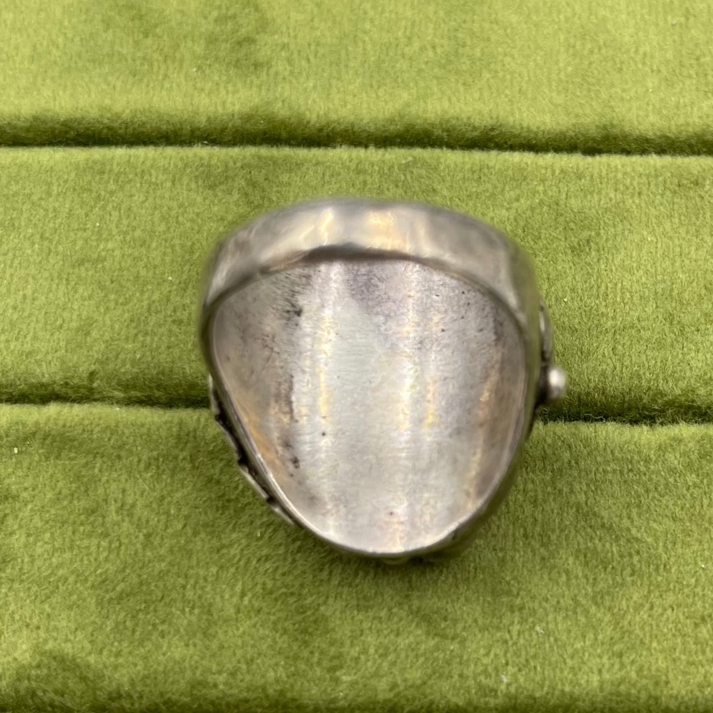 Coral, turquoise, ball bearing feather ring