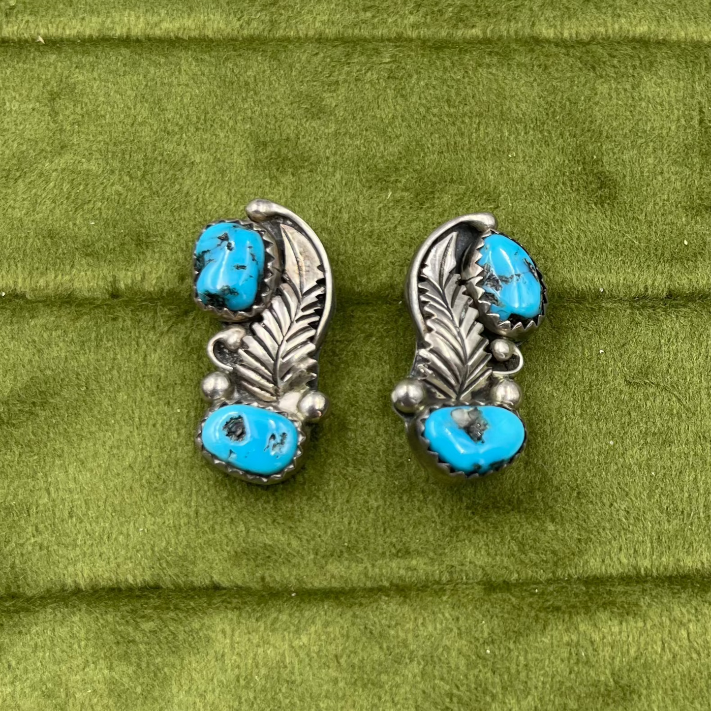 Turquoise and feather earings