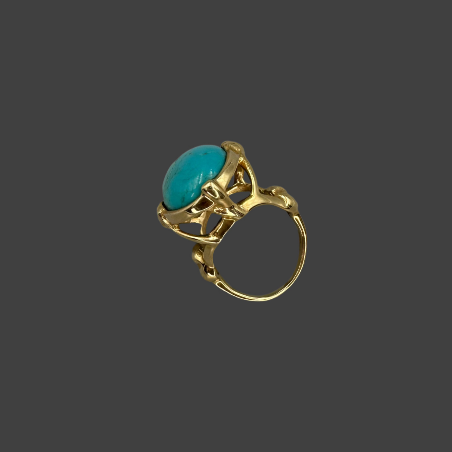 Large Oval Turquoise 14K yellow gold ring