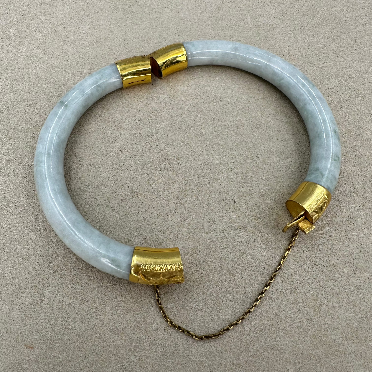 Solid Jade 14K yellow Gold safety chain bracelet