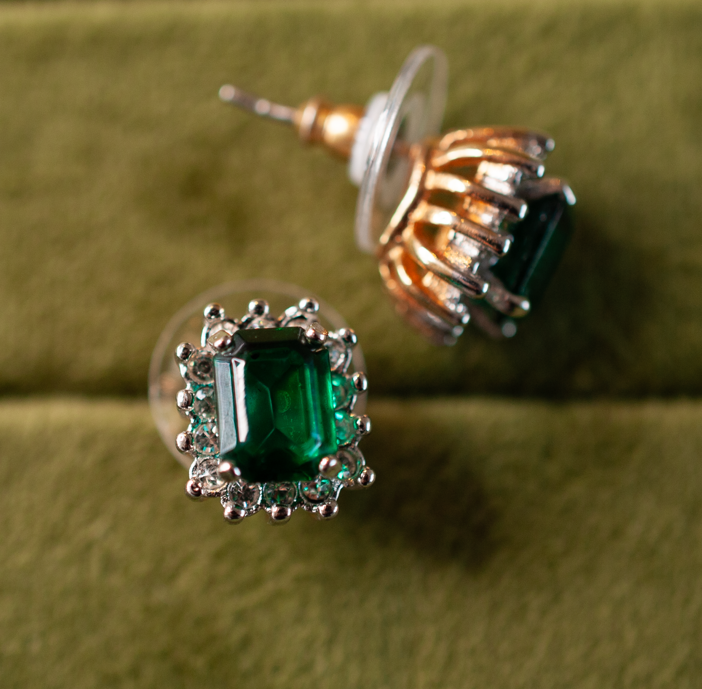 14K Yellow gold emerald diamond earings