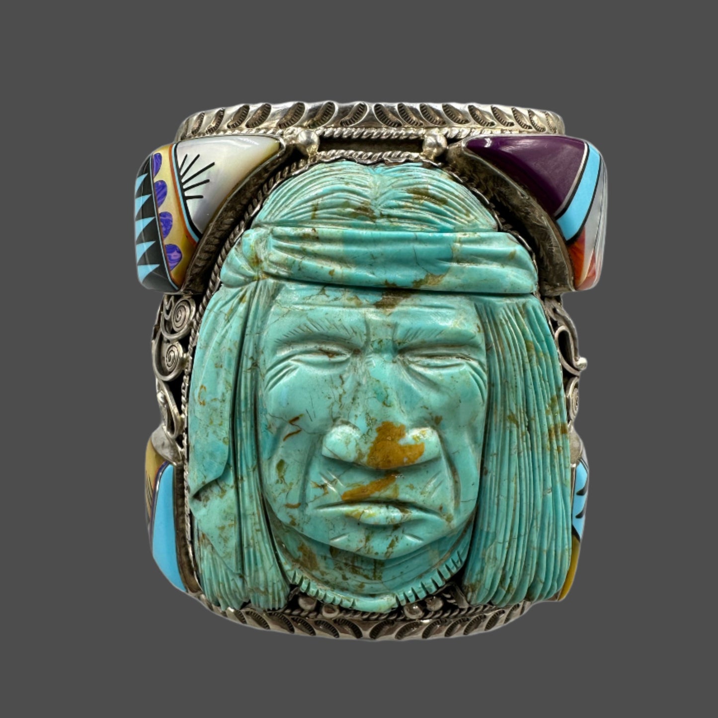 Native American Hand Carved Turquoise Cuff