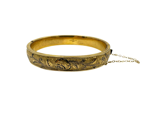 Victorian Bengle Bracelet 12k Gold Fill with Safety Chain