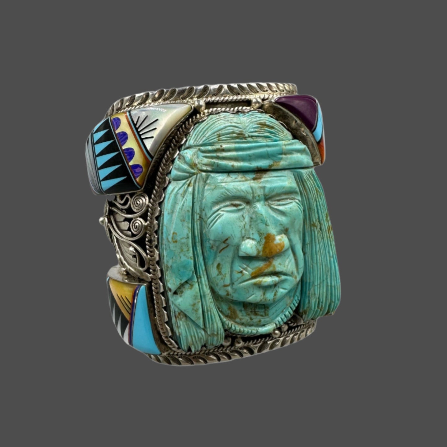 Native American Hand Carved Turquoise Cuff