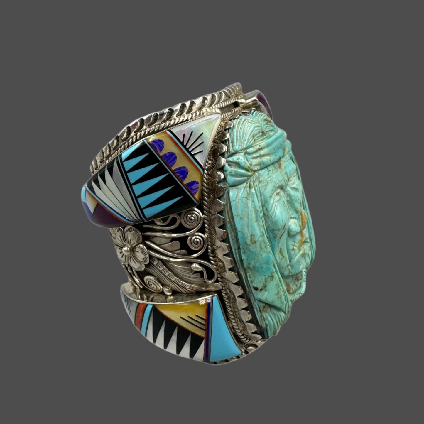 Native American Hand Carved Turquoise Cuff