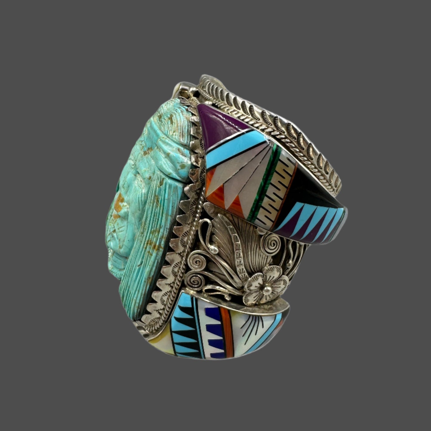 Native American Hand Carved Turquoise Cuff