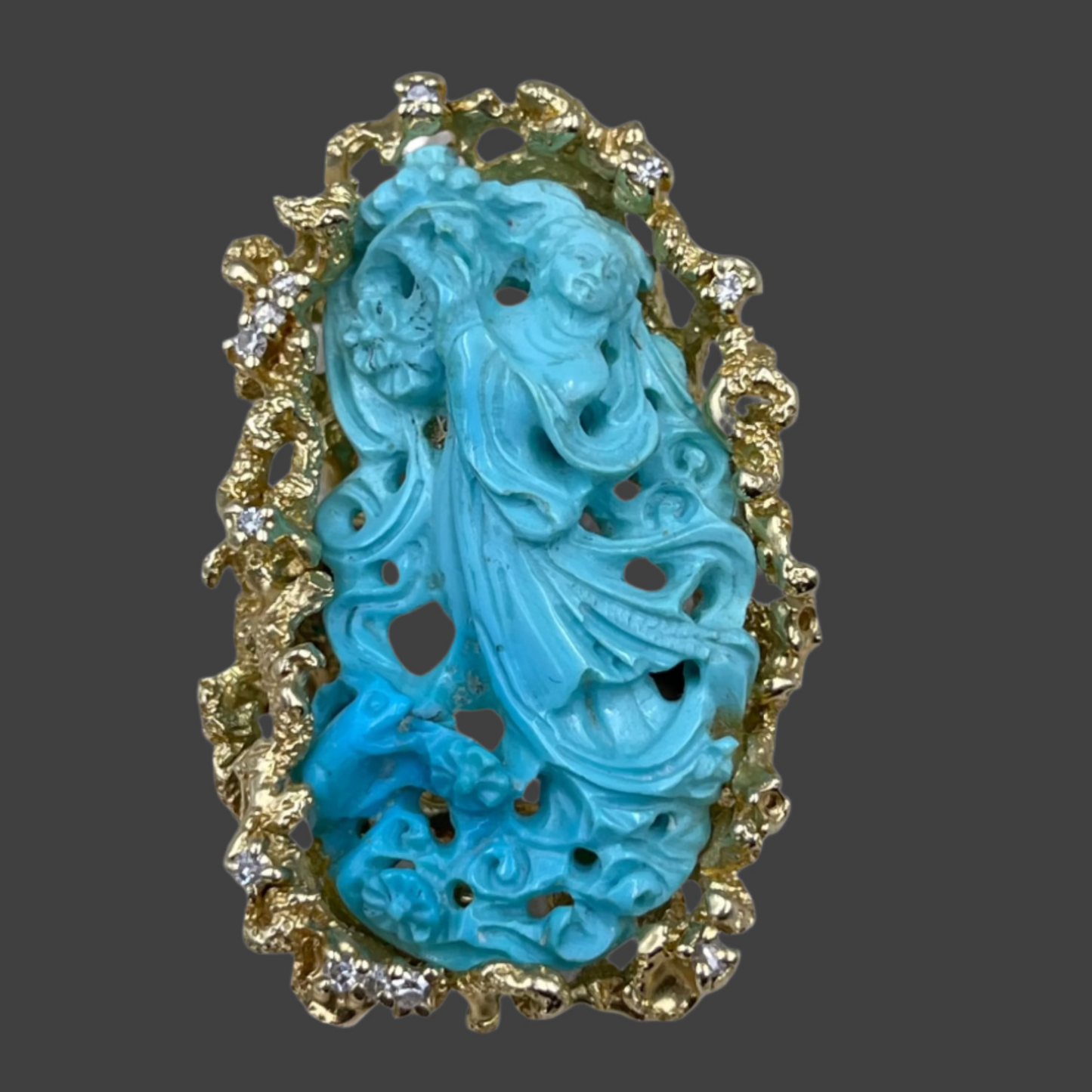 Carved Turquoise Gold Ring