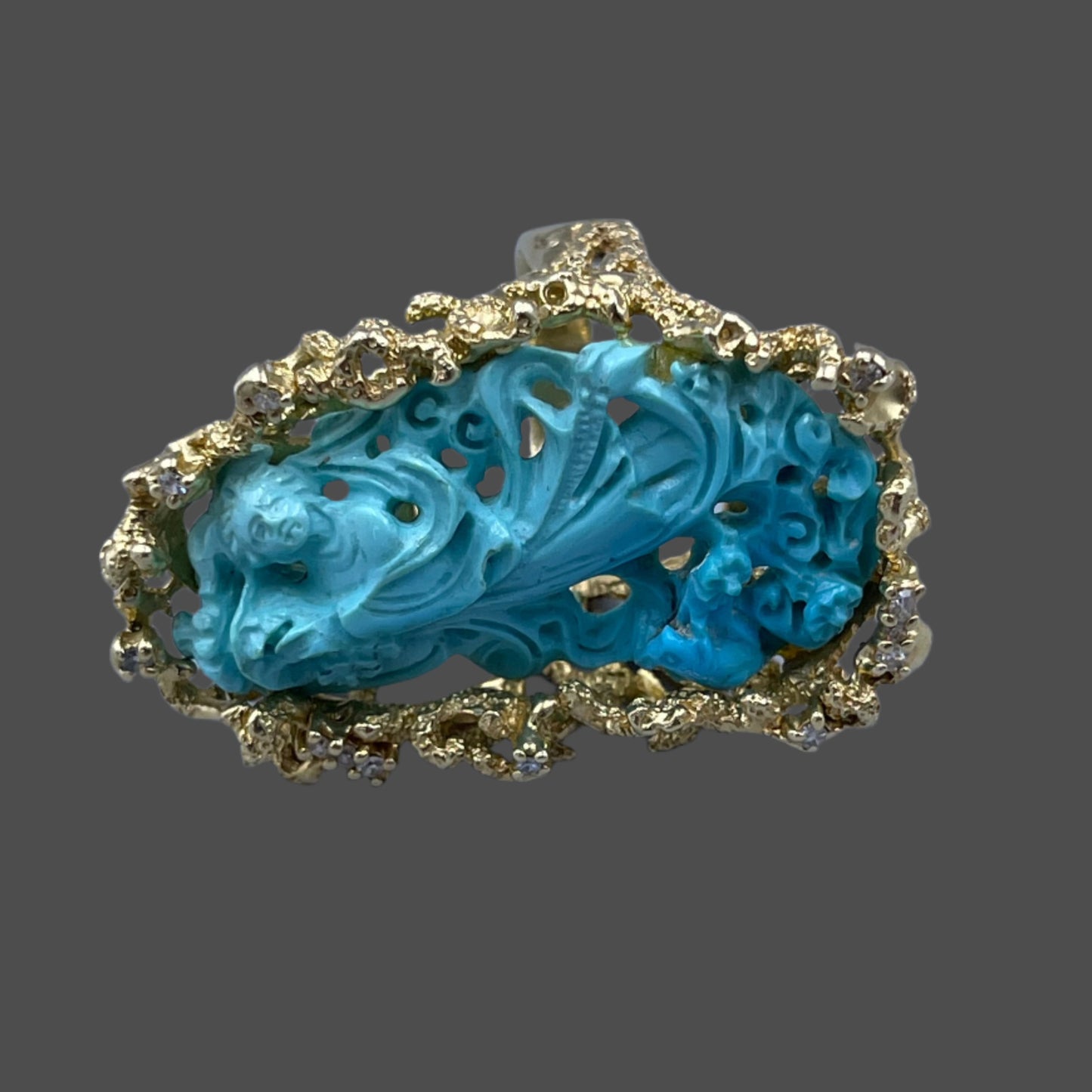 Carved Turquoise Gold Ring