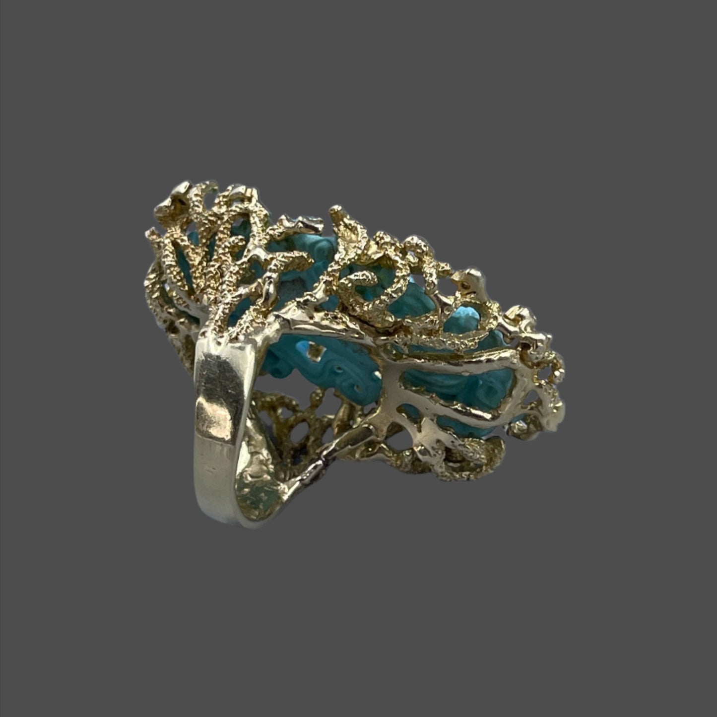 Carved Turquoise Gold Ring