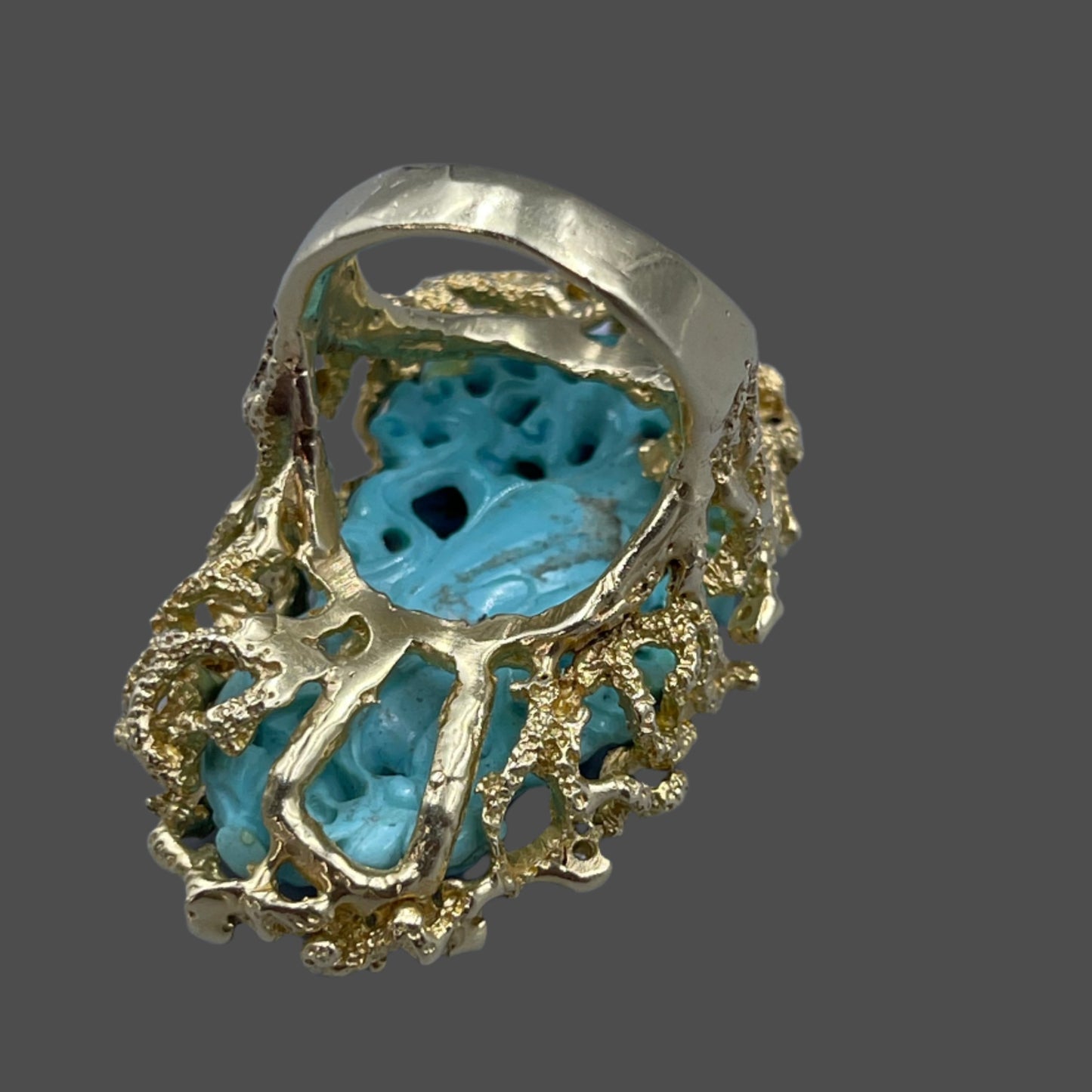 Carved Turquoise Gold Ring