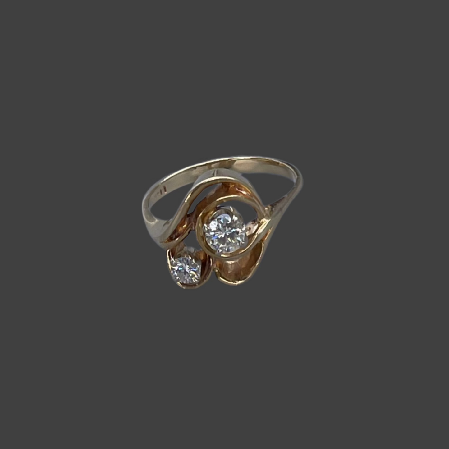 14K Yellow Gold 2 circle cut diamond ring