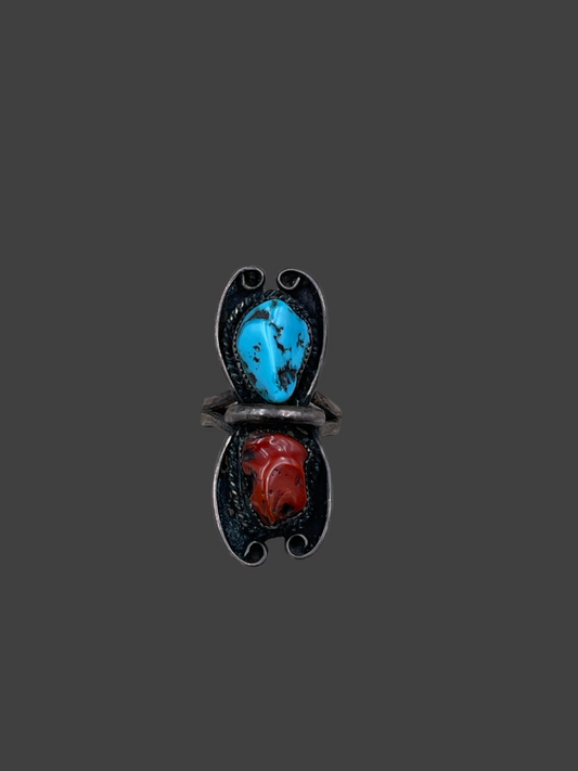 Turquoise & Coral ring