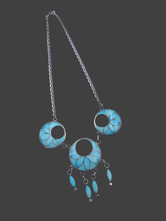 Turquoise triple pendant necklace