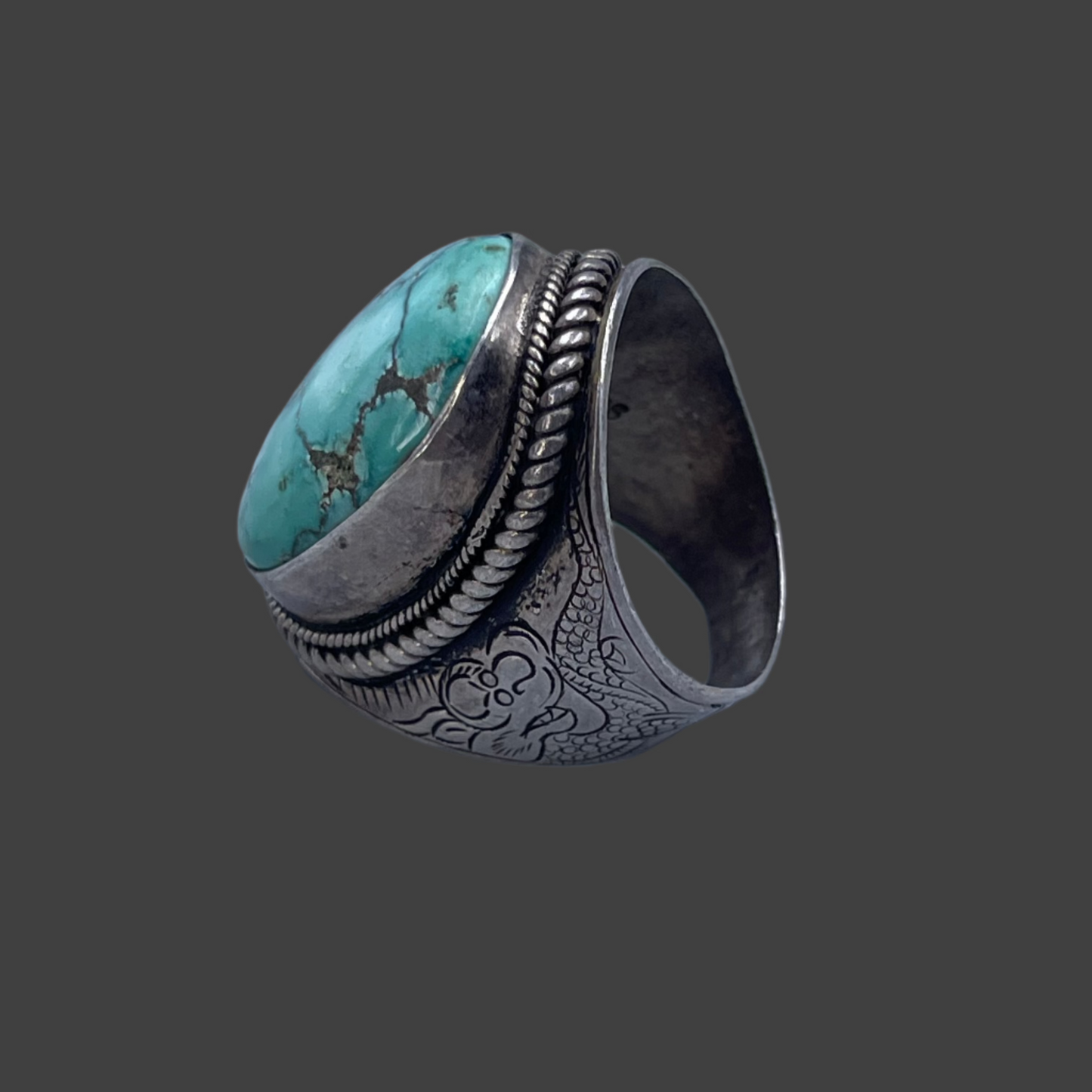 Large turquoise rope detail ring