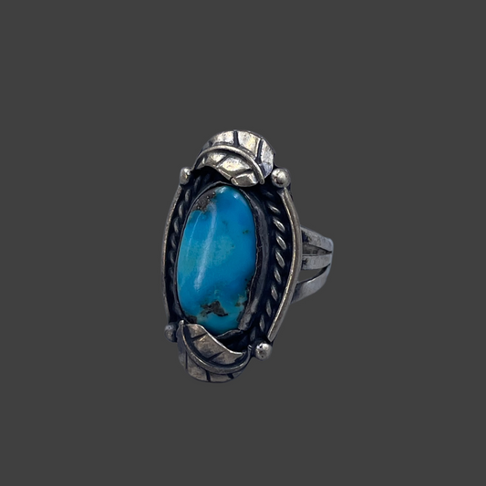 turquoise rope & 2 feather detail ring