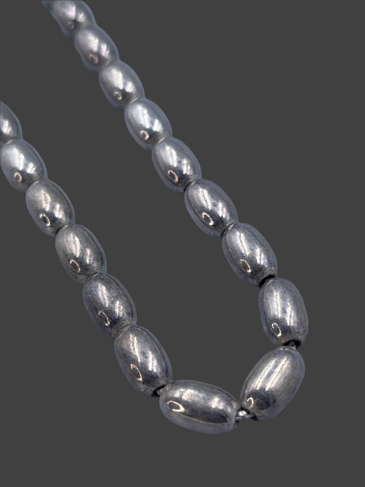 Vintage Sterling Silver Oval Beaded Necklace