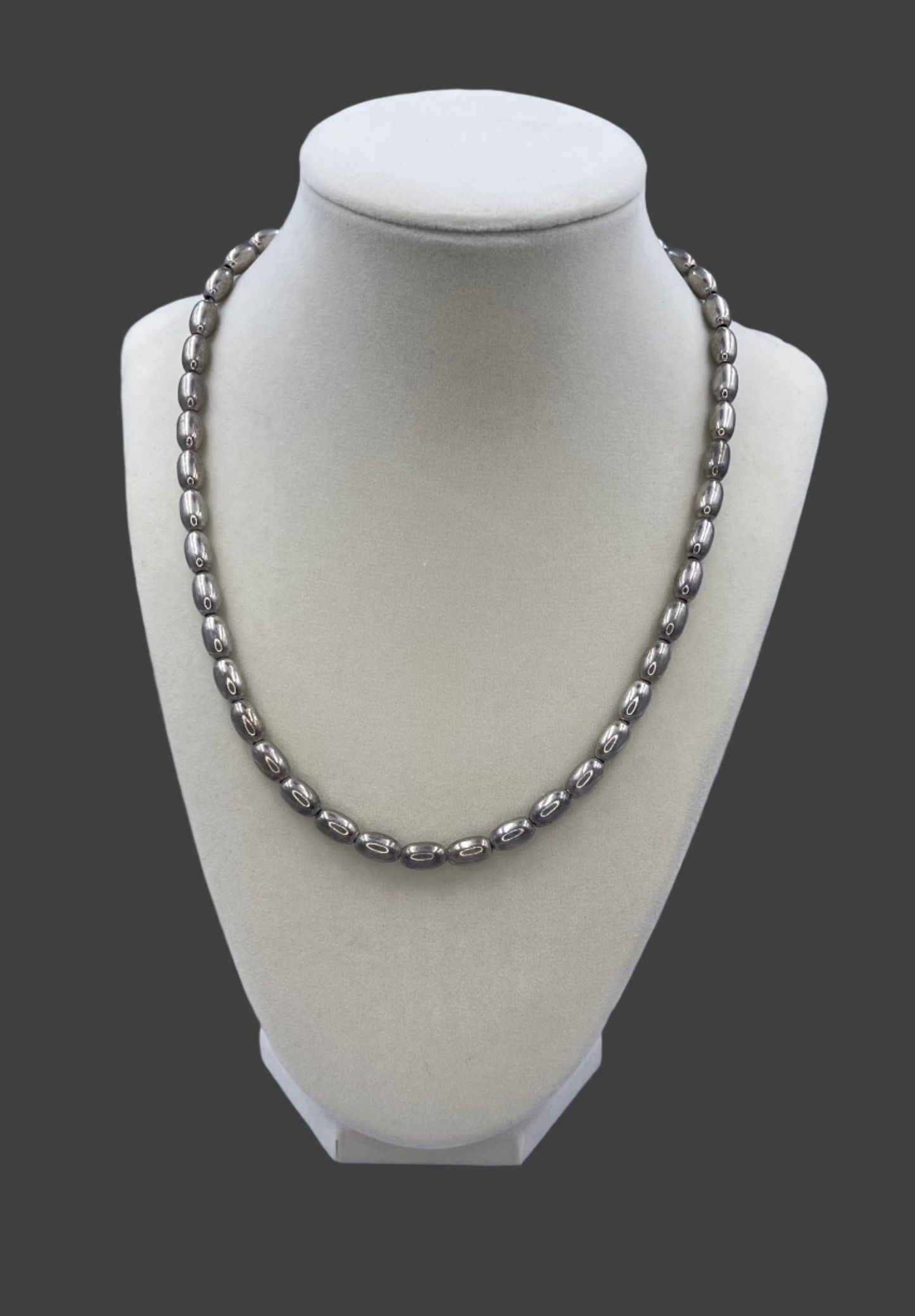 Vintage Sterling Silver Oval Beaded Necklace
