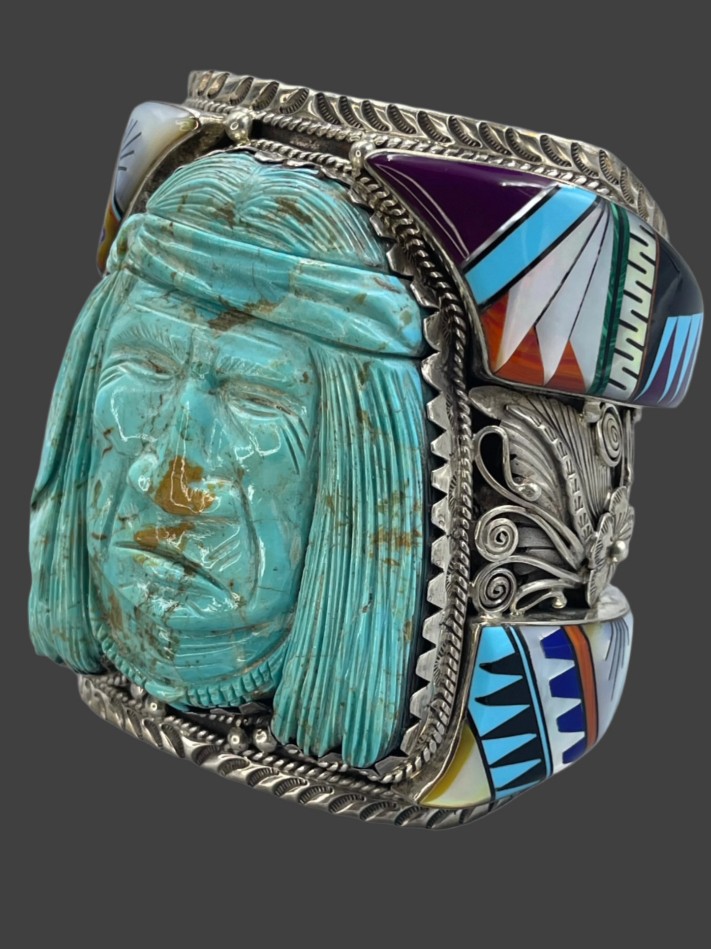Native American Hand Carved Turquoise Cuff