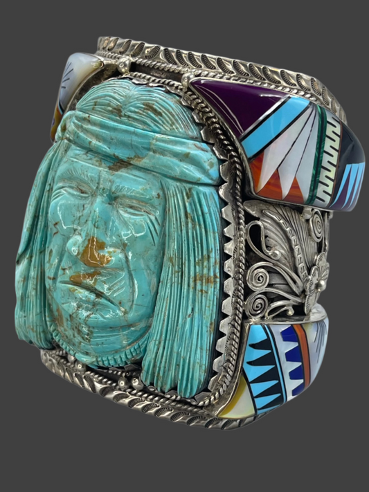 Native American Hand Carved Turquoise Cuff