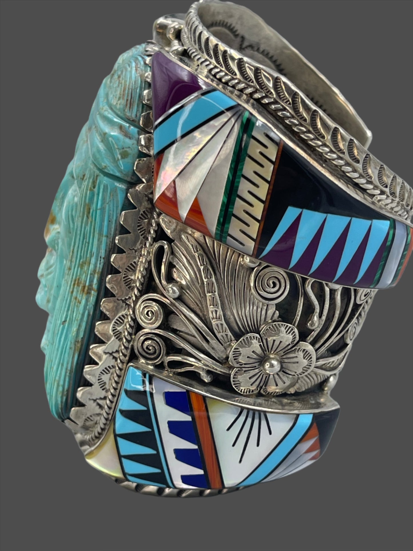 Native American Hand Carved Turquoise Cuff