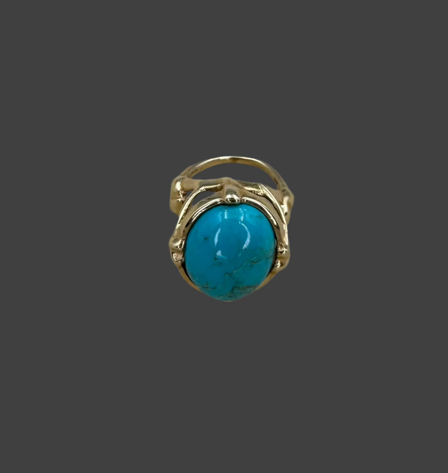 Large Oval Turquoise 14K yellow gold ring