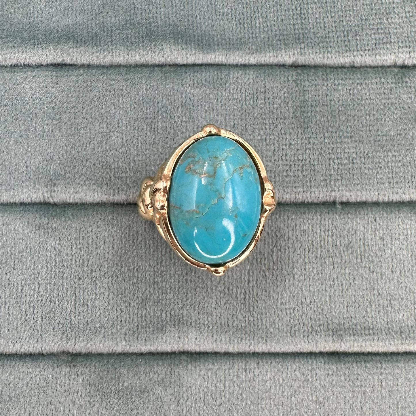 Large Oval Turquoise 14K yellow gold ring