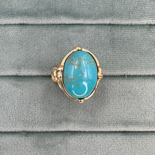 Large Oval Turquoise 14K yellow gold ring
