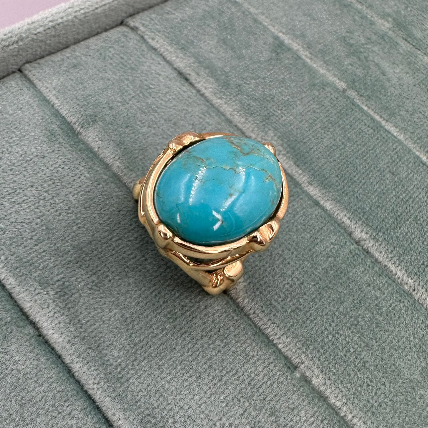 Large Oval Turquoise 14K yellow gold ring