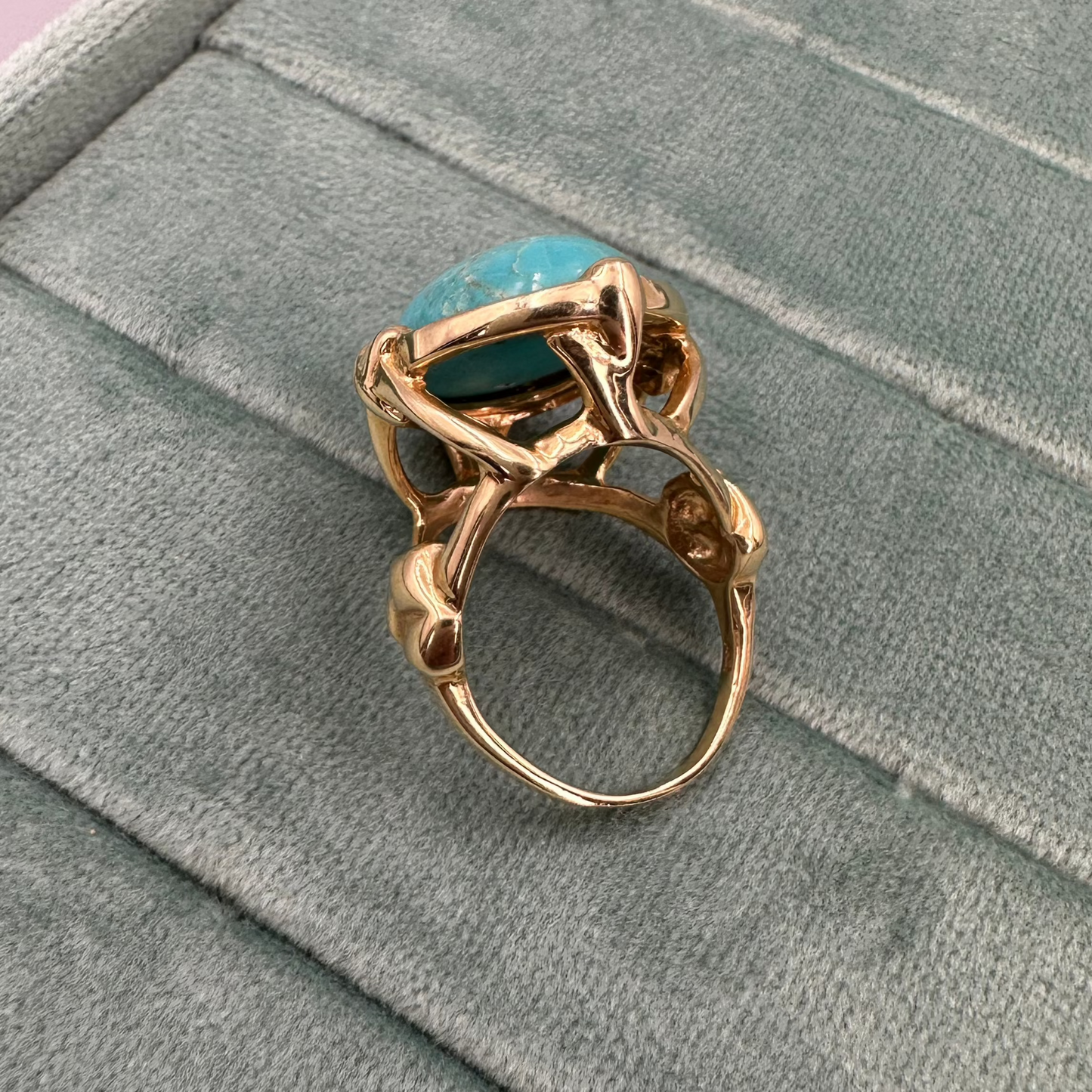 Large Oval Turquoise 14K yellow gold ring
