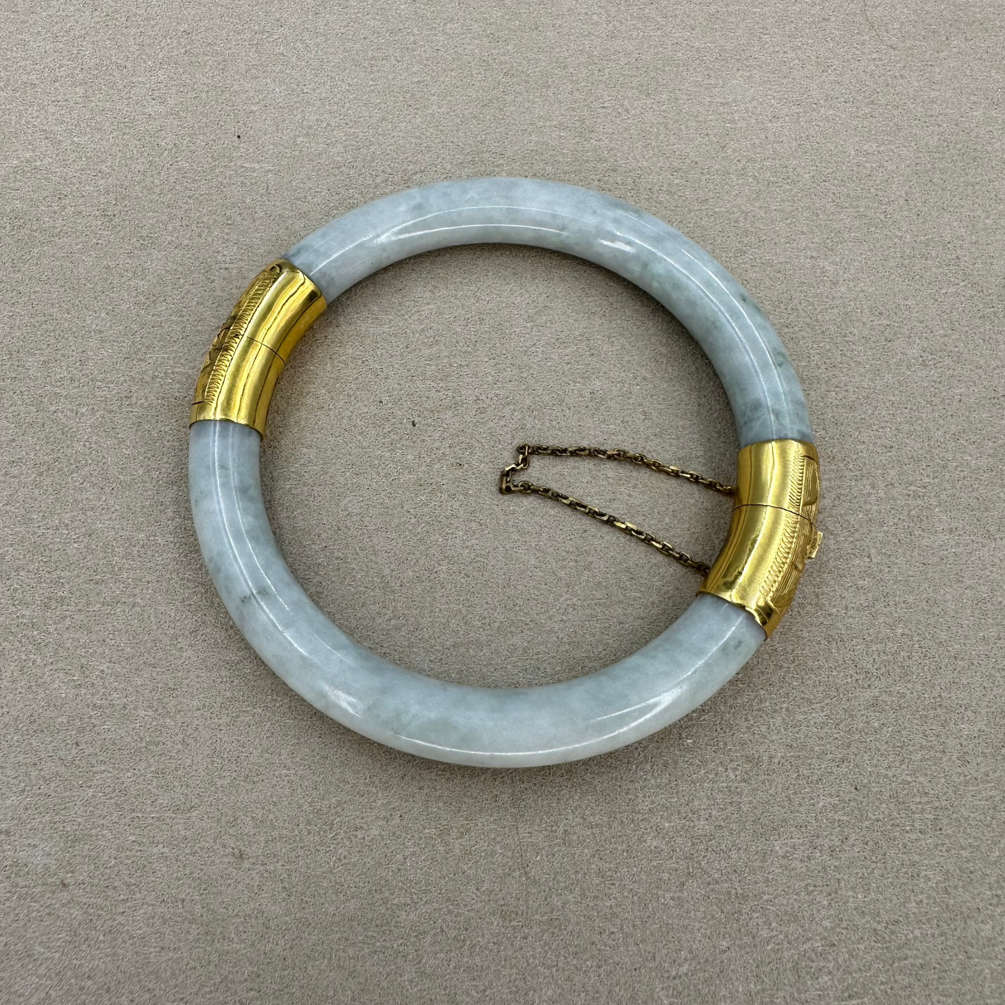 Solid Jade 14K yellow Gold safety chain bracelet