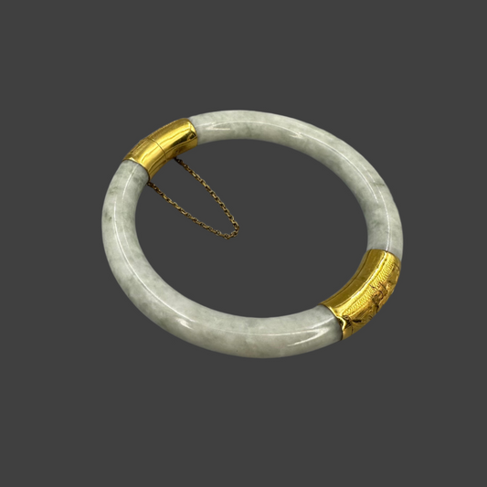 Solid Jade 14K yellow Gold safety chain bracelet