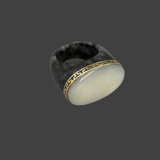 Large opal with black Jade ring