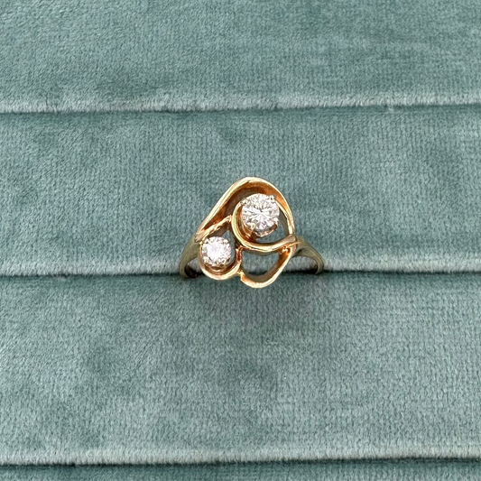 14K Yellow Gold 2 circle cut diamond ring