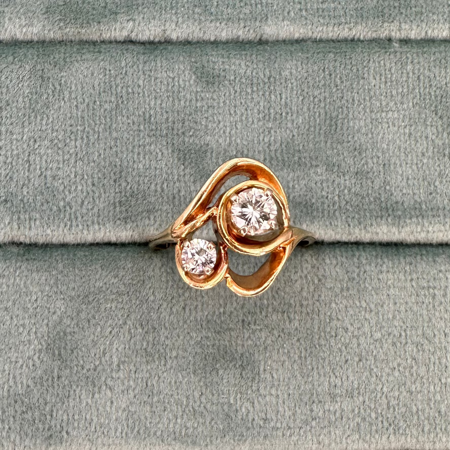 14K Yellow Gold 2 circle cut diamond ring
