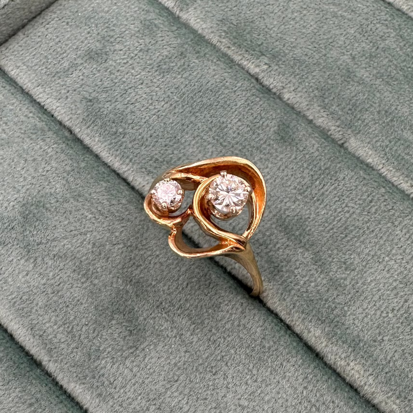 14K Yellow Gold 2 circle cut diamond ring