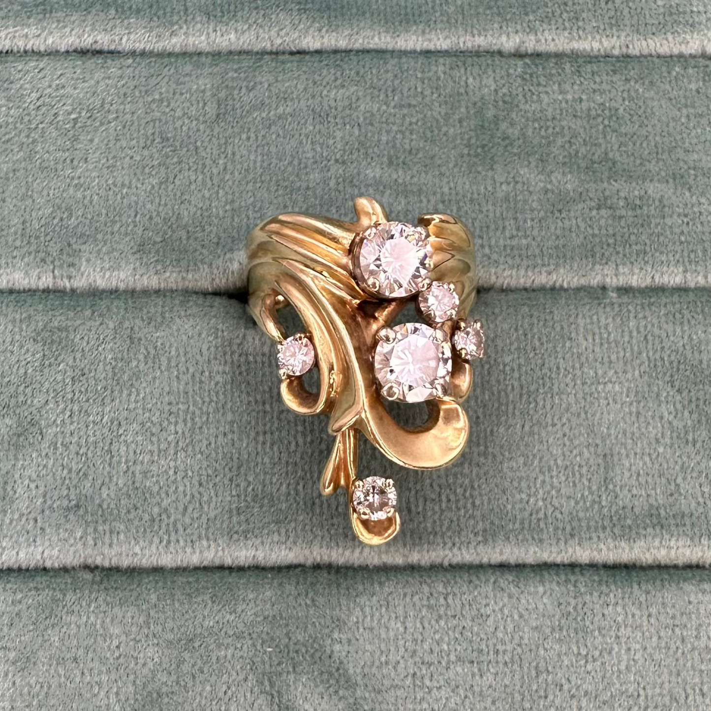 14K Yellow Gold 2 large circle cut diamond ring