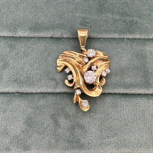14K Yellow Gold  circle cut diamond pendant