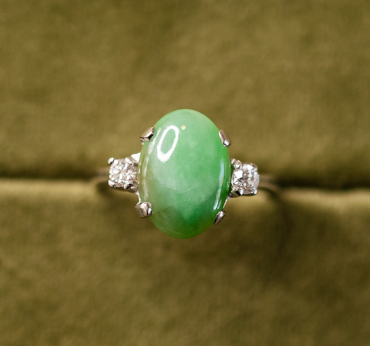 Jade white gold ring